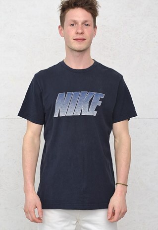 90S VINTAGE NAVY NIKE CREW NECK LOGO T-SHIRT