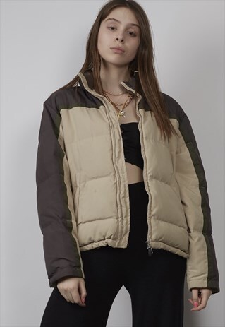 VINTAGE 90'S BEIGE/ GREY DOWN FILA PUFFER JACKET