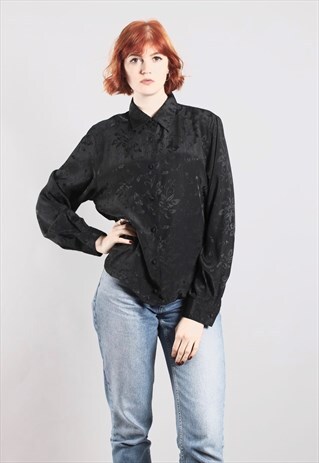 VINTAGE 90S SATIN FLORAL TEXTURED BLOUSE