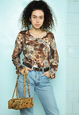 VINTAGE Y2K KITSCH LYCRA PAISLEY PRINT TOP BLOUSE MINIMALIST