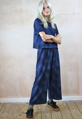 BLUE JEAN SPONGE PRINT CROP PANTS CO-ORDINATES