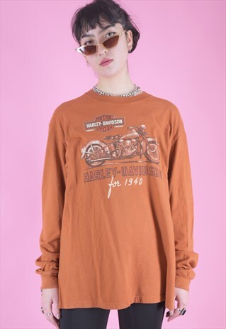 VINTAGE HARLEY-DAVIDSON T-SHIRT WITH LONG SLEEVES IN ORANGE