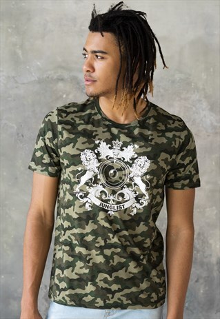 JUNGLIST CREST CAMO T SHIRT JUNGLE MASSIVE COAT OF ARMS