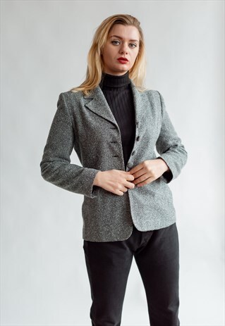 VINTAGE 90S MINIMAL FITTED BLAZER IN GREY