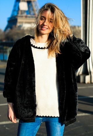 OPEN FRONT FAUX FUR COAT