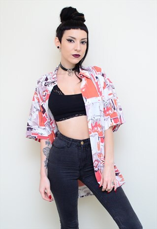 VINTAGE 90'S FUNKY ABSTRACT PATTERNED OVERSIZED SHIRT