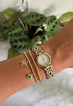 Vintage Womens Gold Silver Accurist Quartz Chain Watch