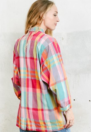 VINTAGE 80S CHECK PRINT BLAZER JACKET