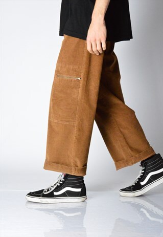 VINTAGE UNISEX BROWN CORDUROY LOW WAIST ZIPPER CARGO PANTS