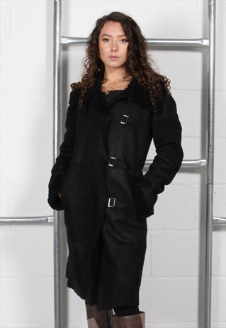 VINTAGE ARMANI SUEDE OVER COAT IN BLACK LONG JACKET SMALL