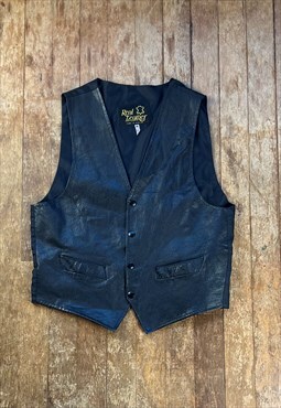 Vintage Black Leather Waistcoat     