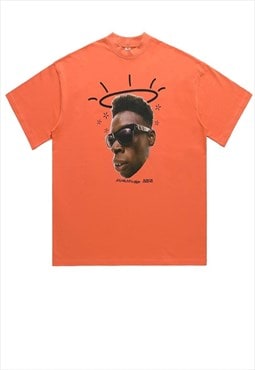 Retro t-shirt vintage poster print tee 90s raver top orange