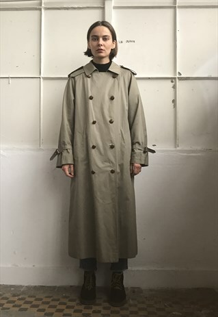 VINTAGE 90' CLASSIC UNISEX BEIGE DOUBLE LINING COAT