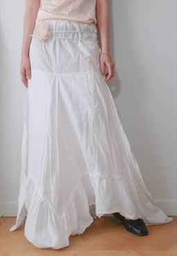 vintage cottage bohemian white asymetrical maxi skirt