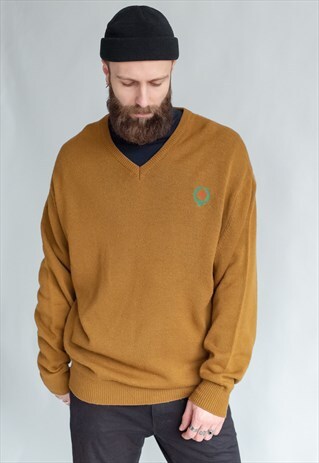 VINTAGE 80S FUNKY MUSTARD V-NECK JUMPER