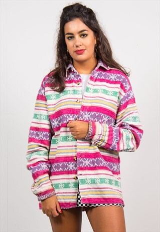 VINTAGE 90'S AZTEC PATTERN FLANNEL SHIRT