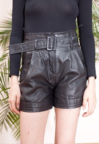 HIGH WAISTED BLACK LEATHER SHORTS