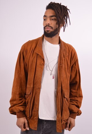 MENS VINTAGE SUEDE JACKET LARGE BROWN 90S