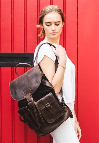 BLACK SUEDE & LEATHER BACKPACK