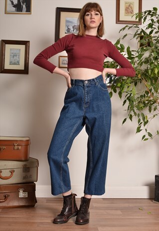 VINTAGE HIGH WAIST MOM JEANS IN BLUE DENIM