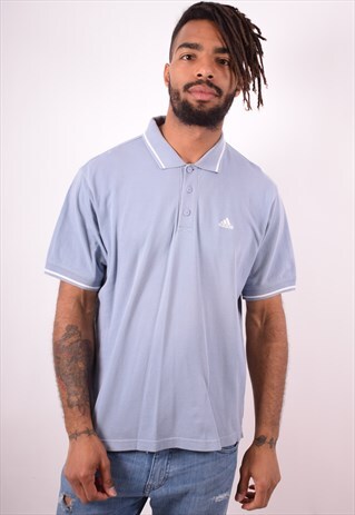 ADIDAS MENS VINTAGE POLO SHIRT LARGE BLUE 90S
