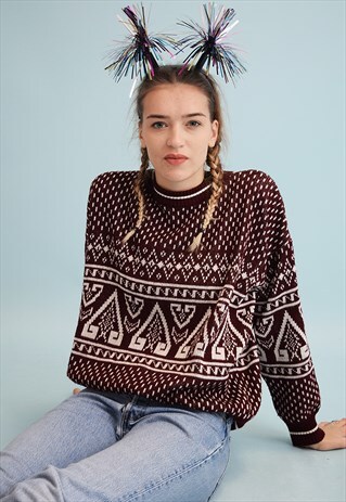 90'S RETRO FAIR ISLE PATTERN OVERSIZED KNIT CHRISTMAS JUMPER