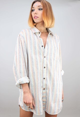 VINTAGE 80S 90S OVERSIZED LONG SLEEVE PATTERNED SHIRT