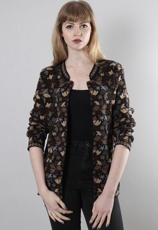 VINTAGE 90S BROWN PATTERNED CARDIGAN