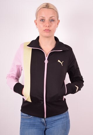 PUMA WOMENS VINTAGE TRACKSUIT TOP JACKET MEDIUM BLACK 90S