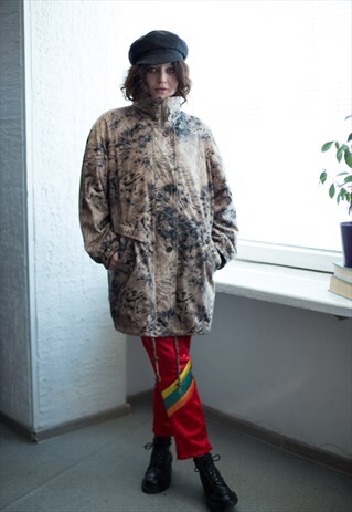 VINTAGE 80'S BROWN FUR PRINT PARKA