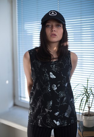 VINTAGE 90'S BLACK ABSTRACT PRINT SLEEVELESS TOP