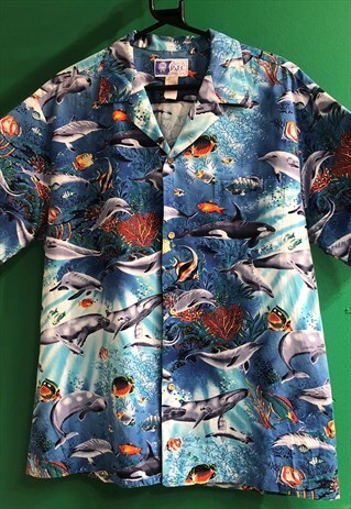 VINTAGE SHORT SLEEVE SEALIFE PATTERNED HAWAIIAN SHIRT