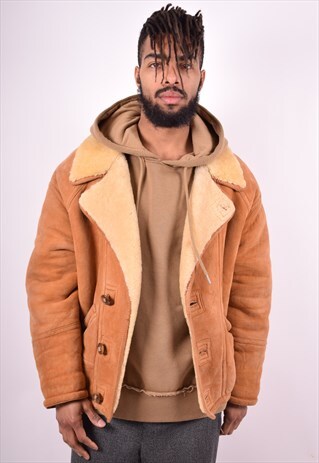 MENS VINTAGE SHEARLING JACKET MEDIUM BROWN 90'S