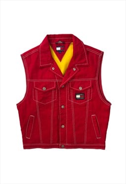 Vintage Tommy Hilfiger gilet waistcoat trucker jacket red