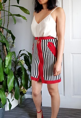 VINTAGE HIGH WAISTED STRIPE BODYCON MINI SKIRT