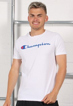 Vintage Champion T-Shirt in White Crewneck Lounge Tee Small