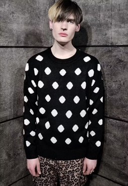 Reversible polka dot sweater dot knit jumper in black white