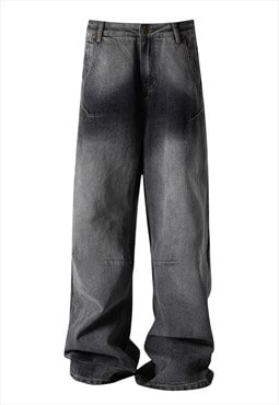 Oil wash jeans bleached denim trouser grunge rave pants grey