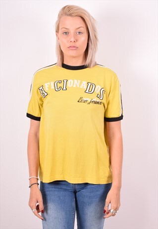 LEE WOMENS VINTAGE T-SHIRT TOP XL YELLOW 90S