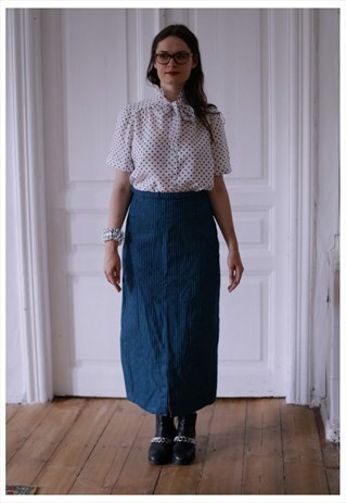 VINTAGE 80'S BLUE DENIM STRIPED MAXI SKIRT