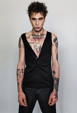 Button up sleeveless vest Gothic t-shirt grunge tank top