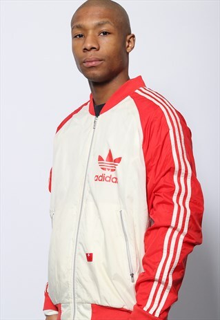 VINTAGE ADIDAS LOGO ZIP TRACK JACKET BOMBER WHITE