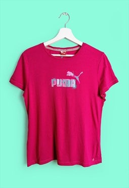 Vintage 90's Y2K PUMA T shirt with Front Logo in Hot Pink