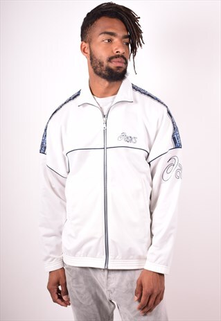 ASICS MENS VINTAGE TRACKSUIT TOP JACKET MEDIUM WHITE 90S