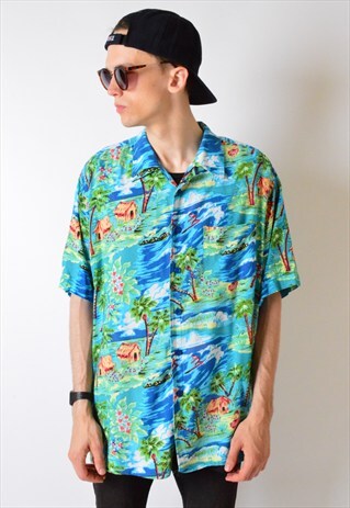 VINTAGE 90S COLOURFUL HAWAII FESTIVAL SHORT SLEEVE SHIRT