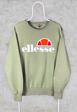 Vintage Green Ellesse Sweatshirt Spell Out Logo XL