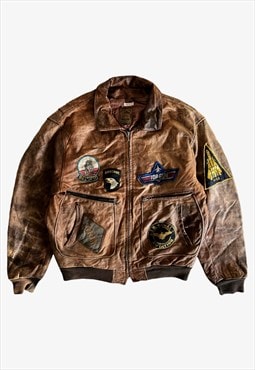 Vintage 80s Men's Top Gun Brown Leather Pilot Jacket
