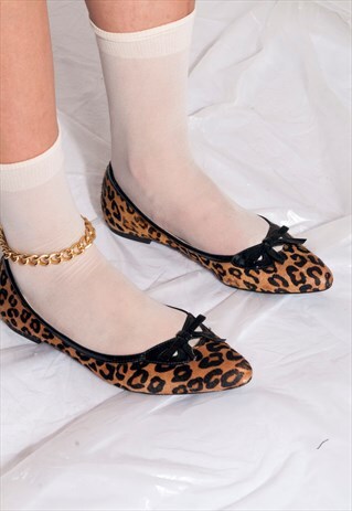 VINTAGE LEATHER SHOES 90S LEOPARD PRINTED PUNK BALLERINAS