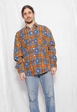 80s vintage 90s grunge blue orange checkered corduroy shirt