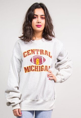 90'S VINTAGE CENTRAL MICHIGAN GREY SWEATSHIRT JUMPER